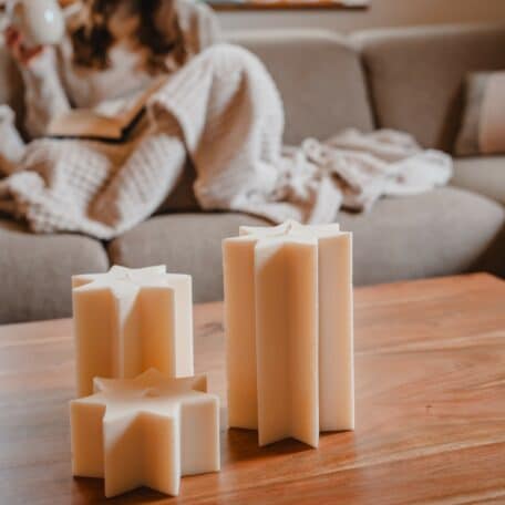 Bougie étoile en cire de colza pure, crème, petite