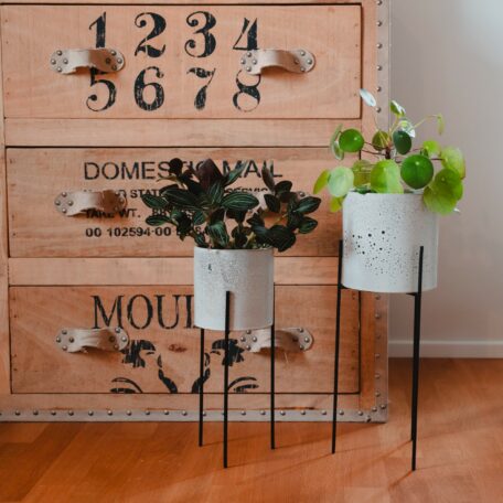 Stehender grauer Keramiktopf