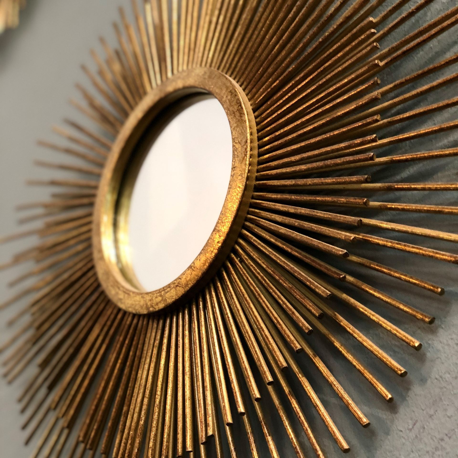 Miroir métallique (miroir soleil) en or, Ø 57cm