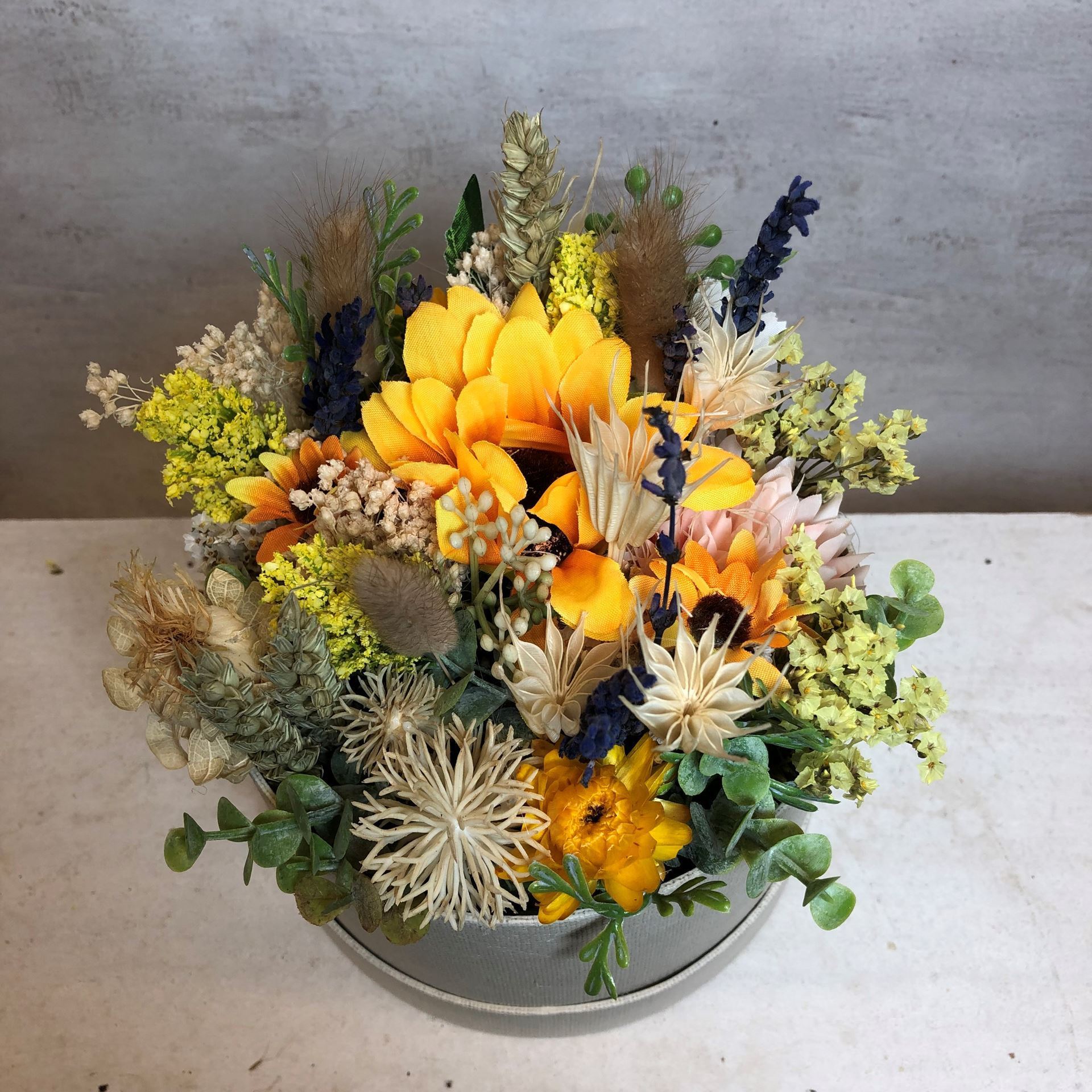 Sonnenblumen Box rund Ø ca.14 cm H ca.16 cm