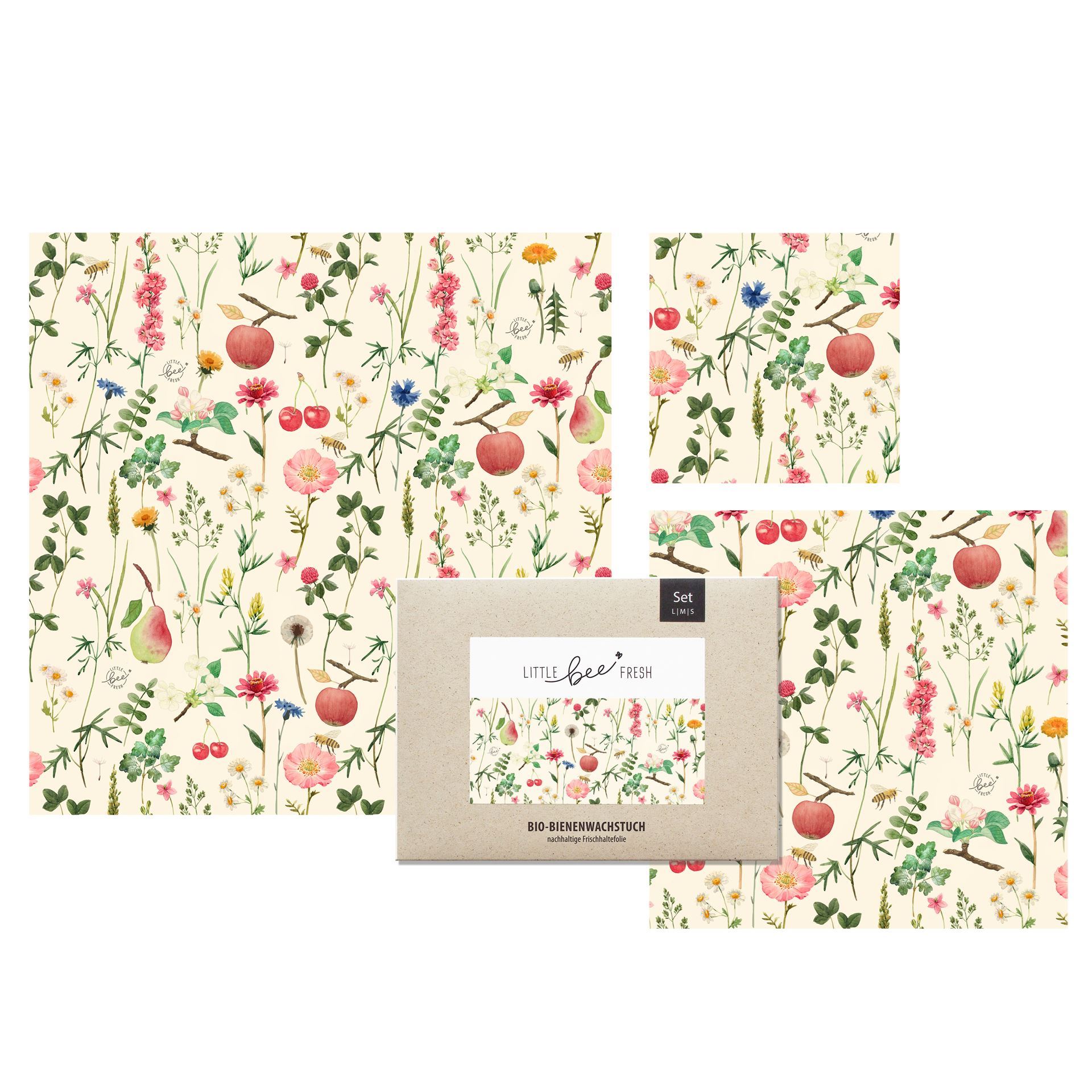 Bio-Bienenwachstuch    Starterset (L/M/S)  Streuobstwiese