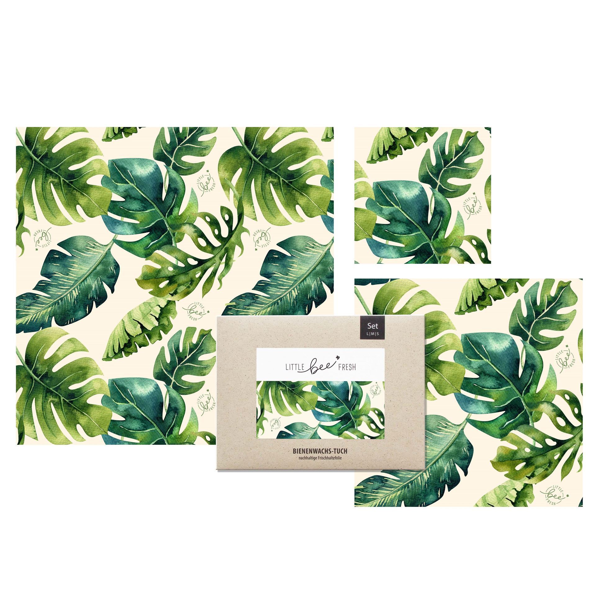 Bio-Bienenwachstuch     Starterset (L/M/S)  dschungel-grün