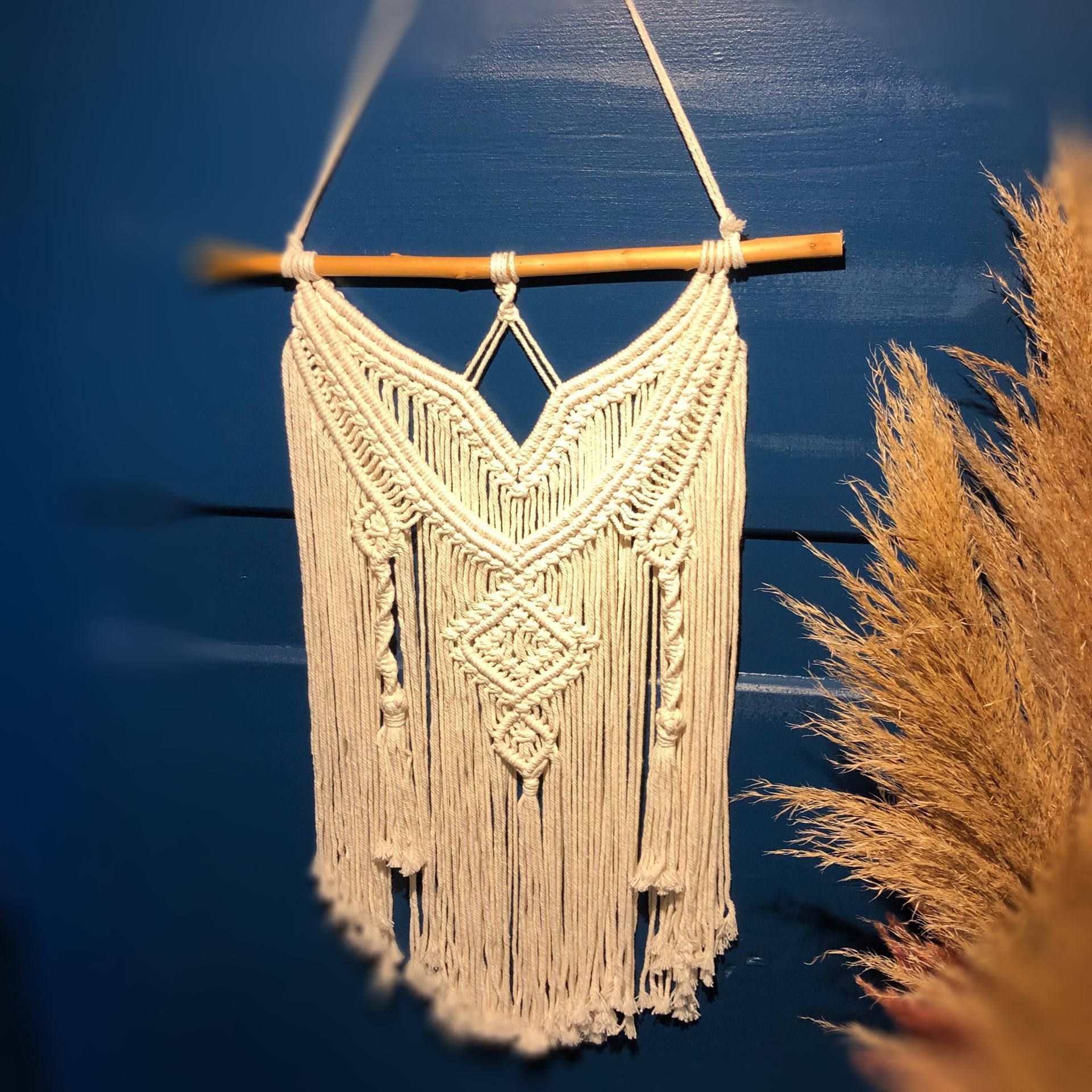 Macramé comme porte ou décor mural tendance env.30cm x 60cm