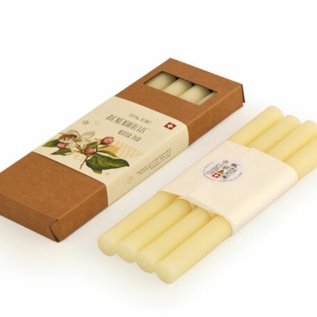 Bienenwachs-Tafelkerzen/Stabkerzen, gebleicht «Cera Alba», 4er-Set