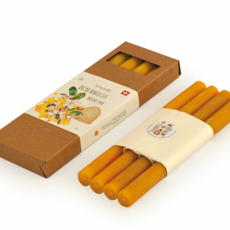 Bienenwachs-Tafelkerzen / Stabkerzen, natürlich goldgelb, 4er-Set