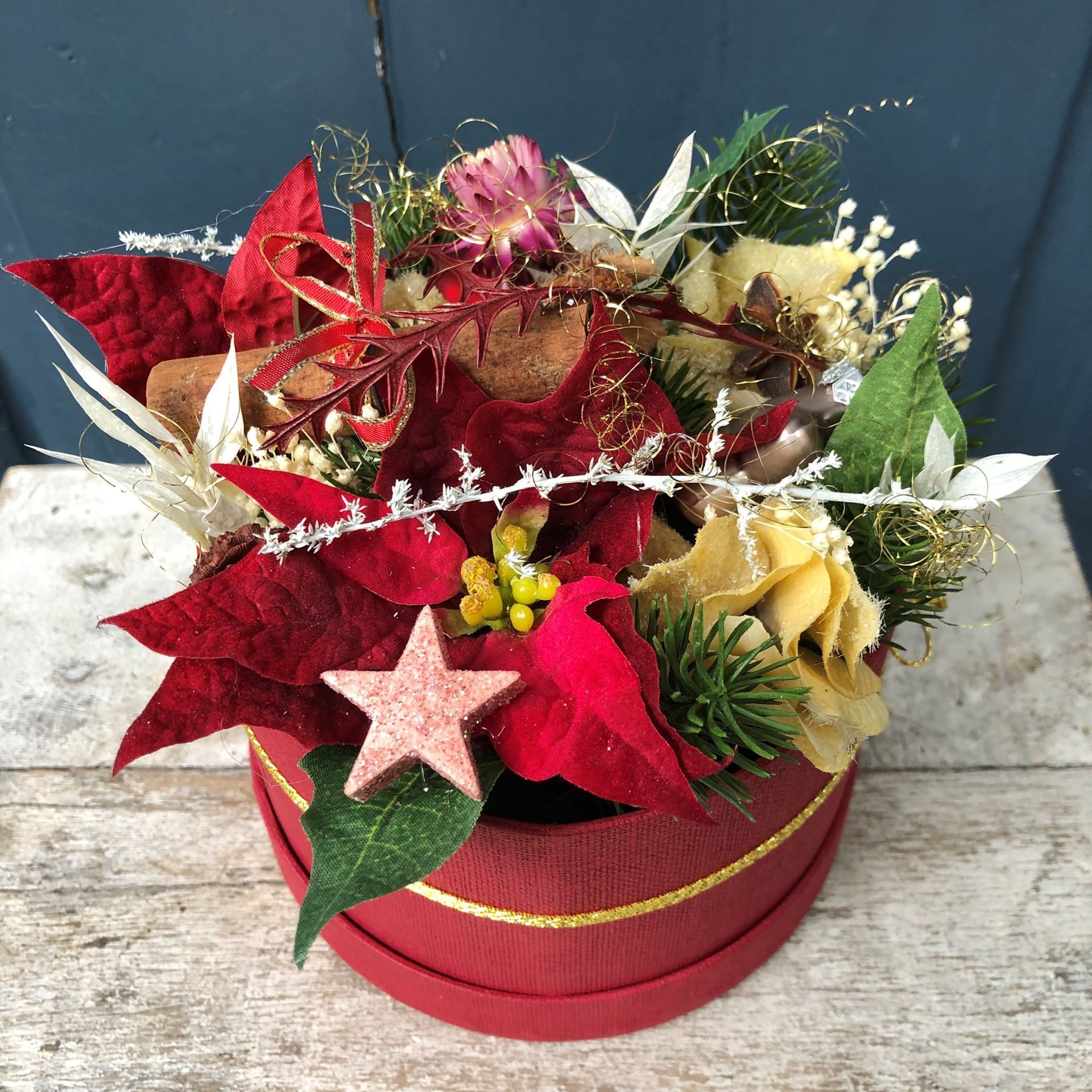 Blumenbox Christmas Star rund in rot
