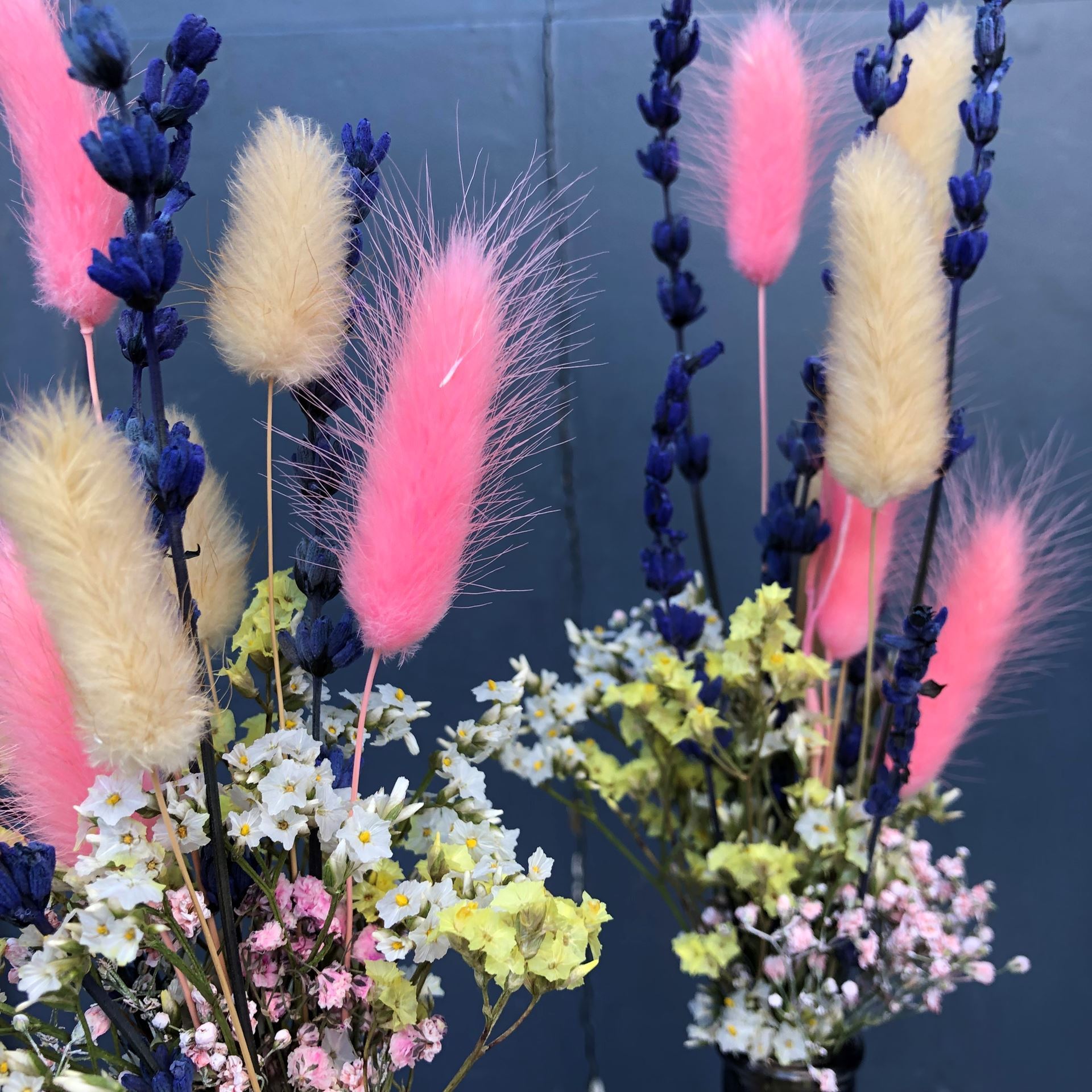 3er-Set Trockenblumen-Sträusschen mit Vasen