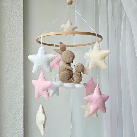 Baby Mobile Häschen Mama und Baby rosa