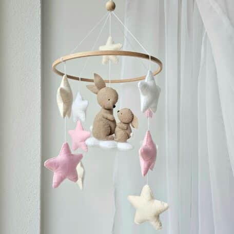 Baby Mobile Häschen Mama und Baby rosa