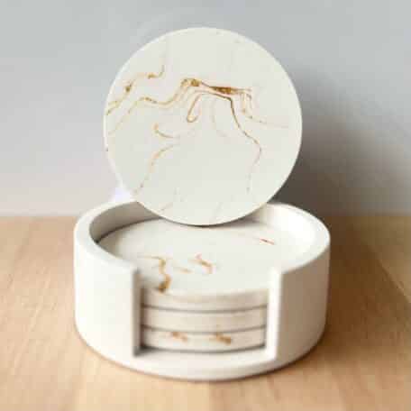 Untersetzer im 4er-Set, weiss gold marmoriert