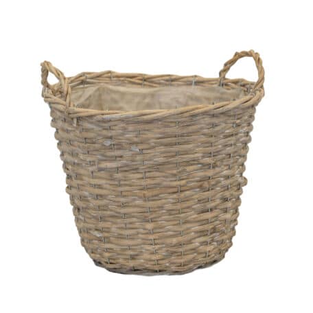 Panier en osier rond avec 2 poignées, blanc-gris, Ø27 cm x H22 cm