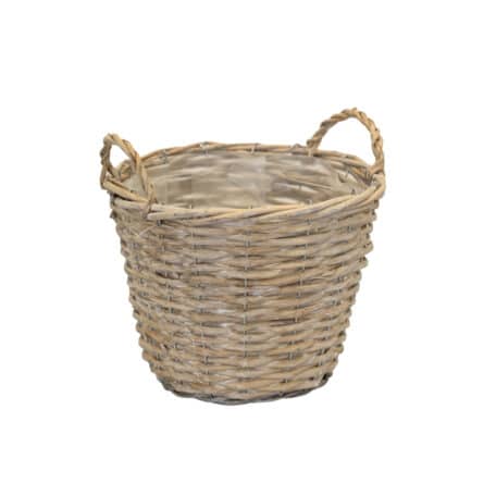 Panier en osier rond avec 2 poignées, blanc-gris, Ø27 cm x H22 cm