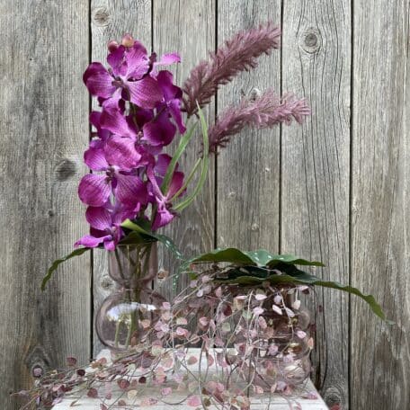 Vanda Orchidee und Peperomia Ranken in Glasvase © Atelier Leutwyler Fleurop Partner Ebikon bei Luzern