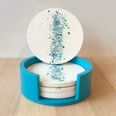 Untersetzer im 4er-Set, blau weiss mit Glitzer
