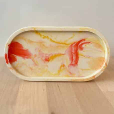 Plateau ovale, orange marbré