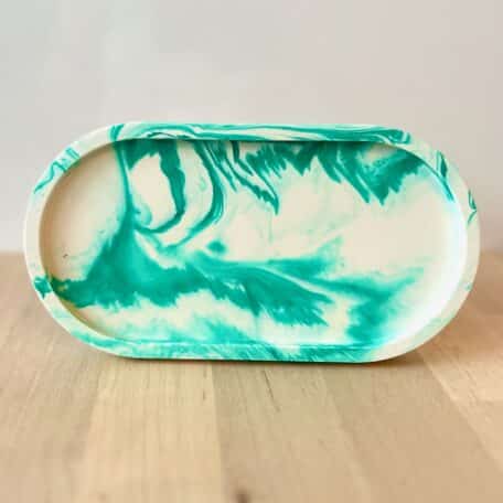 Plateau ovale, blanc vert marbré