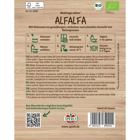 Semis de graines germées 40gr 'Luzerne/Alfalfa