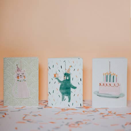 Handgemalte Grusskarten - 3er Set Geburtstag