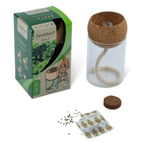 Glasvase mit Korkgefäss - Petersilie