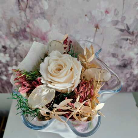 Blumenstrauss mit stabilisierter Rose, champagner