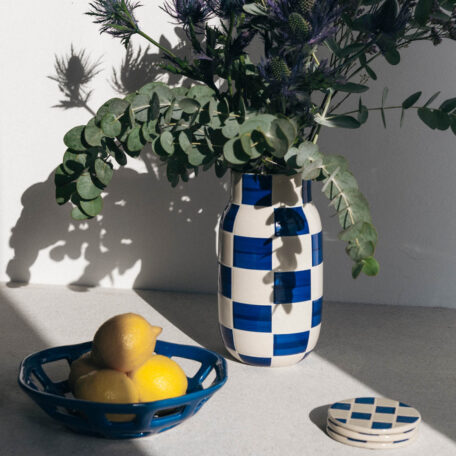 Vase en céramique, bleu carré,13.5x25cm