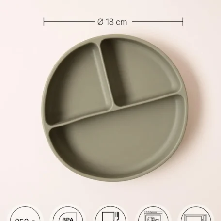 Assiette pour enfants avec ventouse, kaki