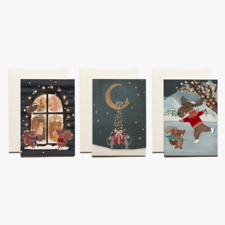 Handgemalte Grusskarten -3er Set Winterfreunde